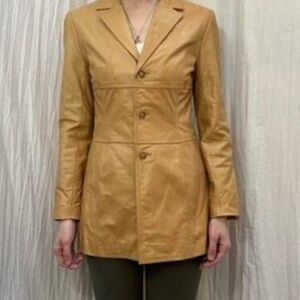 Express Leather Jacket Mustard Sz 7/8 Textured Finish and Tailored Silhouette